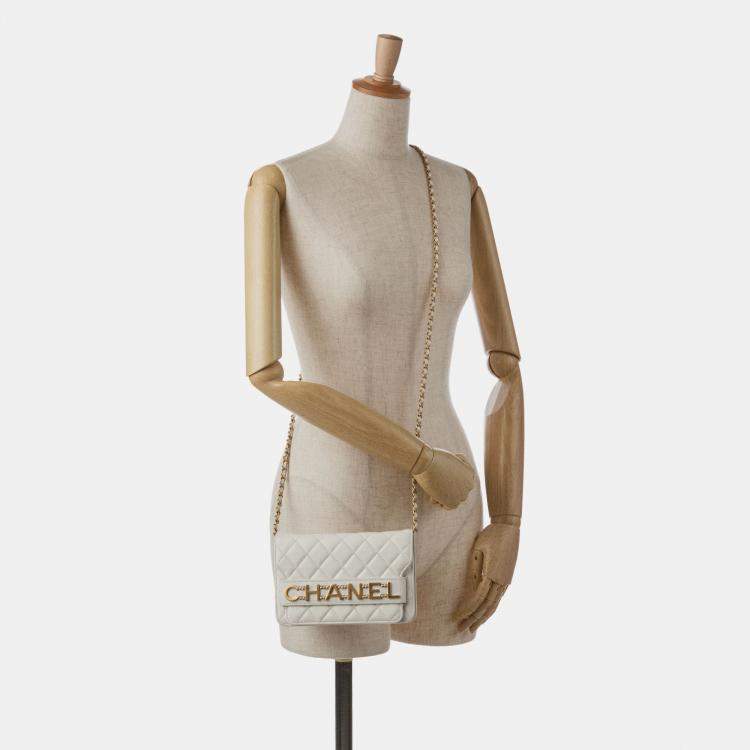 Pre Owned Chanel White Enchained Flap Wallet on Chain