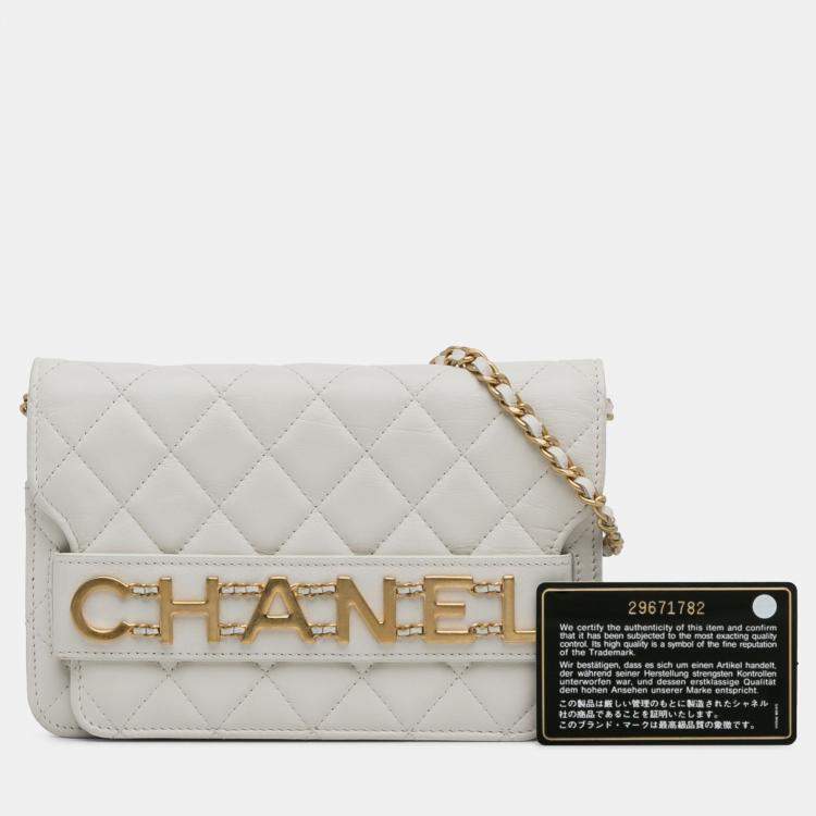 Pre Owned Chanel White Enchained Flap Wallet on Chain