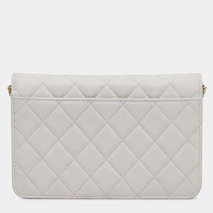 Pre Owned Chanel White Enchained Flap Wallet on Chain