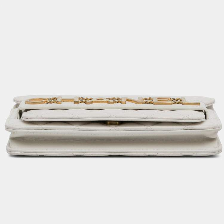Pre Owned Chanel White Enchained Flap Wallet on Chain
