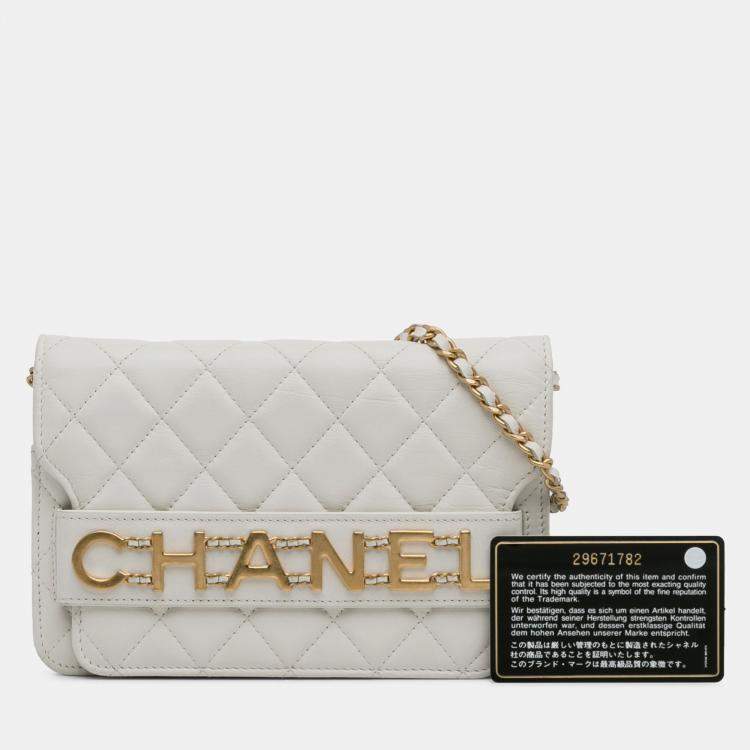 Pre Owned Chanel White Enchained Flap Wallet on Chain