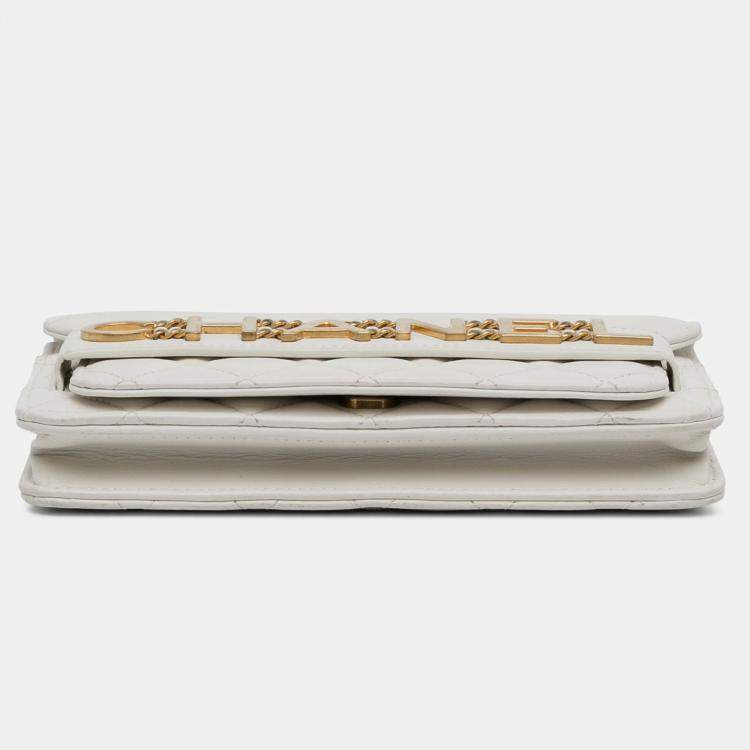 Pre Owned Chanel White Enchained Flap Wallet on Chain