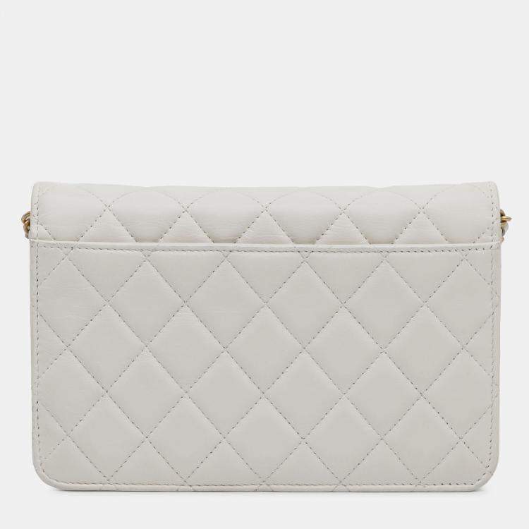 Pre Owned Chanel White Enchained Flap Wallet on Chain