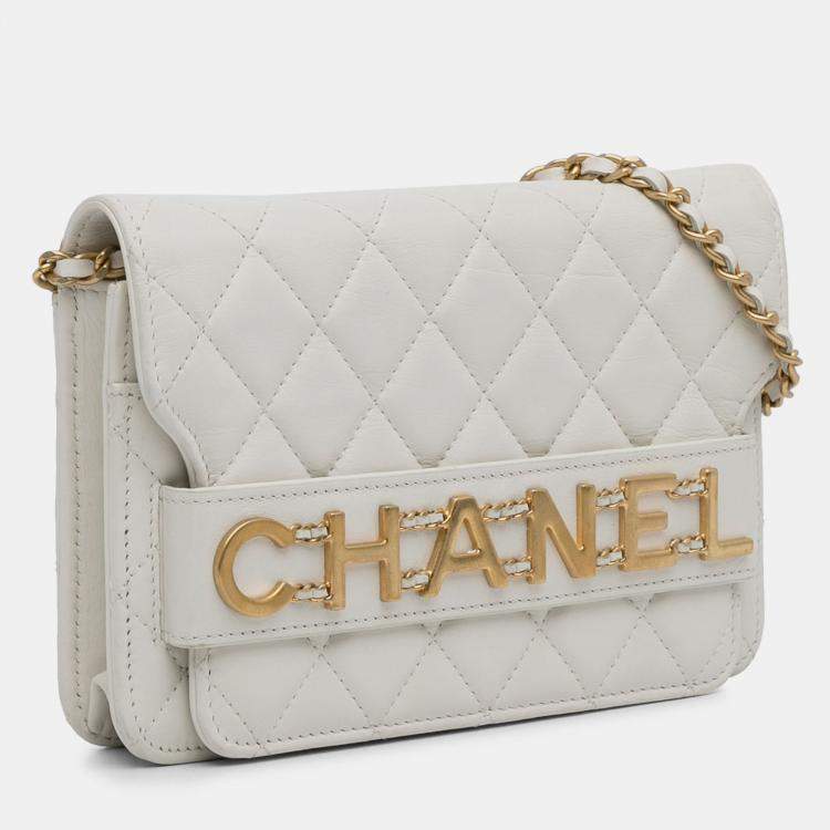 Pre Owned Chanel White Enchained Flap Wallet on Chain