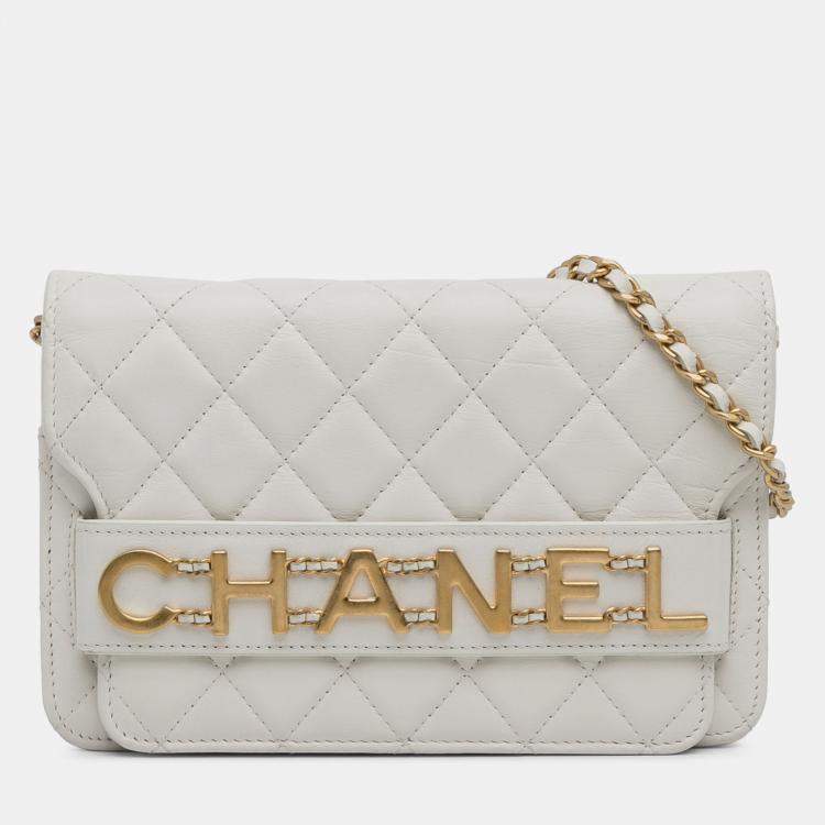 Pre Owned Chanel White Enchained Flap Wallet on Chain