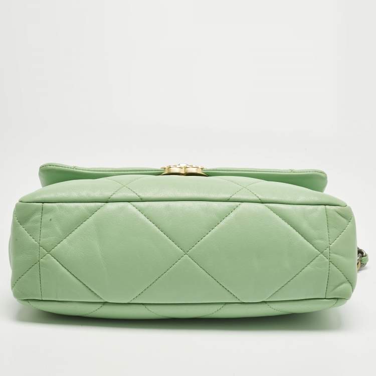 Pre Owned Chanel Light Green Quilted Leather Large 19 Flap Bag