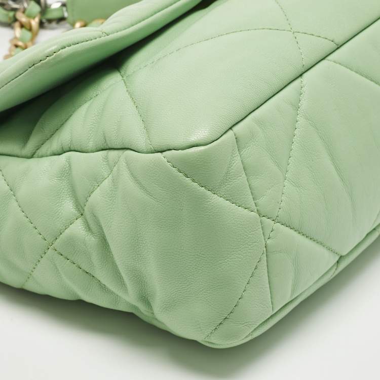 Pre Owned Chanel Light Green Quilted Leather Large 19 Flap Bag