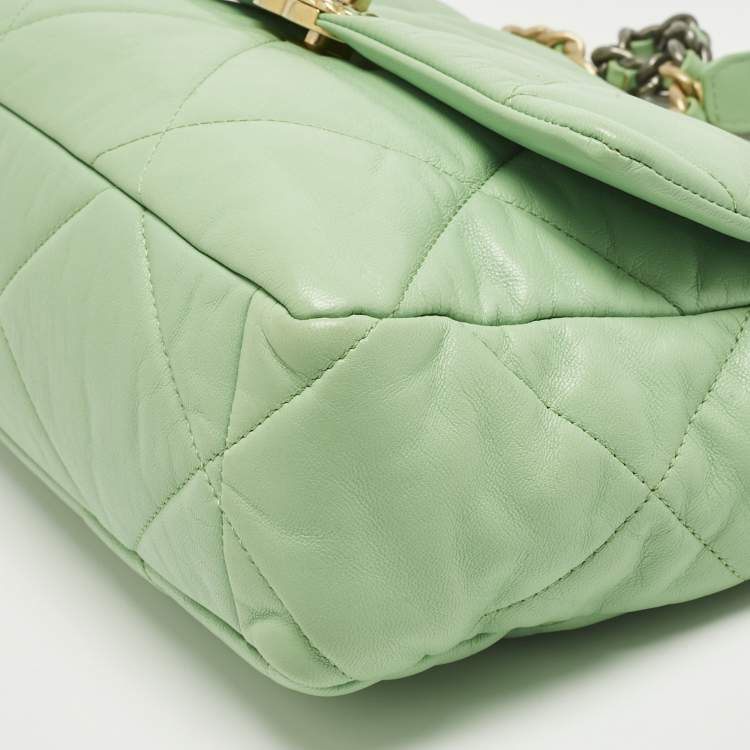 Pre Owned Chanel Light Green Quilted Leather Large 19 Flap Bag