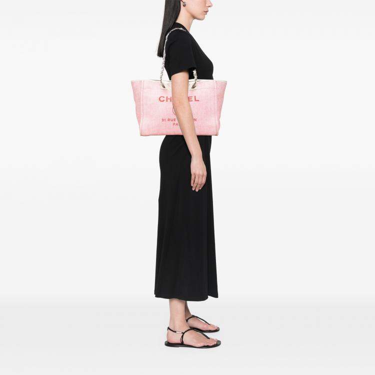 Pre Owned Chanel Pink Medium Canvas Deauville Satchel