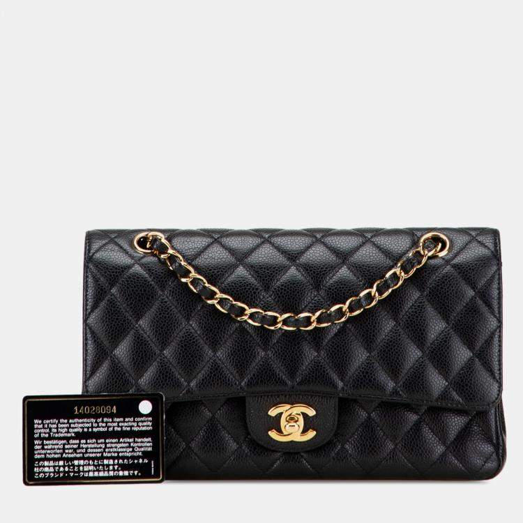 Pre Owned Chanel Black Medium Classic Caviar Double Flap