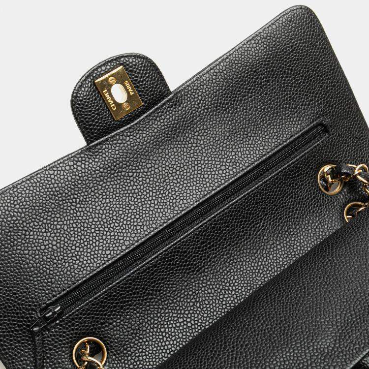 Pre Owned Chanel Black Medium Classic Caviar Double Flap