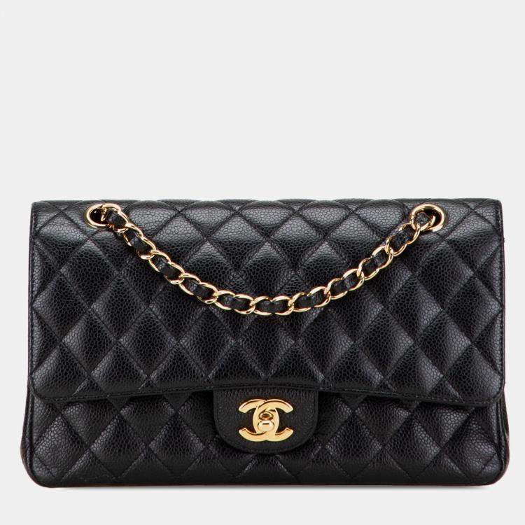 Pre Owned Chanel Black Medium Classic Caviar Double Flap