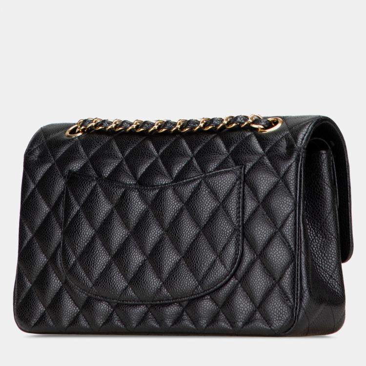 Pre Owned Chanel Black Medium Classic Caviar Double Flap