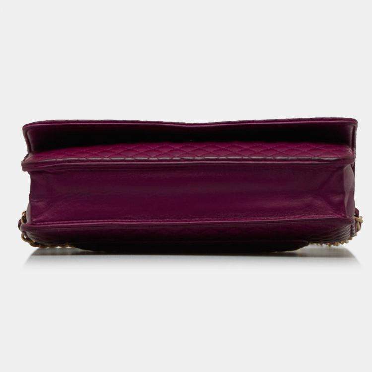 Pre Owned Chanel Purple Camellia Wallet On Chain