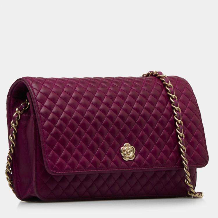 Pre Owned Chanel Purple Camellia Wallet On Chain
