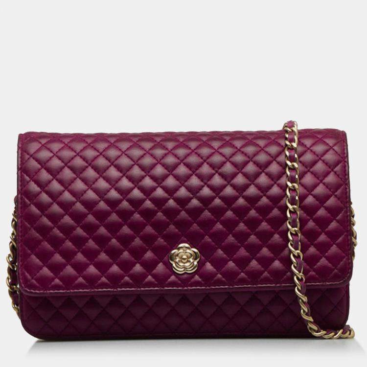 Pre Owned Chanel Purple Camellia Wallet On Chain