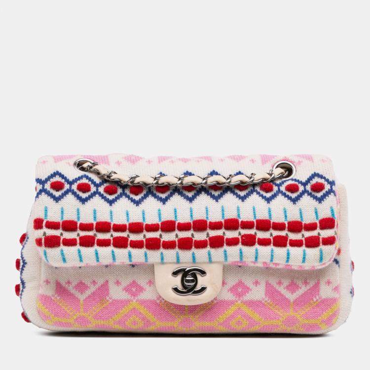 Pre Owned Chanel Multicolor Medium Classic Multicolor Cashmere Knit Single Flap