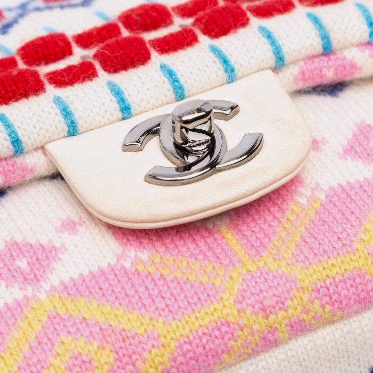 Pre Owned Chanel Multicolor Medium Classic Multicolor Cashmere Knit Single Flap