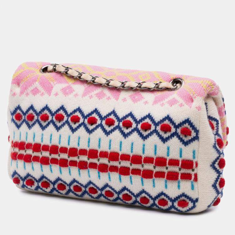 Pre Owned Chanel Multicolor Medium Classic Multicolor Cashmere Knit Single Flap