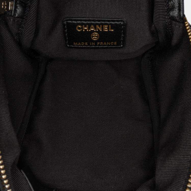 Pre Owned Chanel Black Quilted Lambskin Cube Chain Wristlet Case