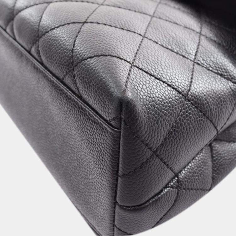Pre Owned Chanel Black CC Quilted Caviar Kelly Top Handle Bag