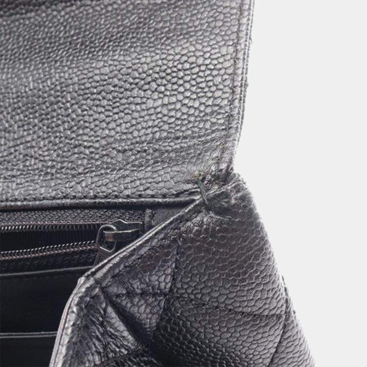 Pre Owned Chanel Black CC Quilted Caviar Kelly Top Handle Bag