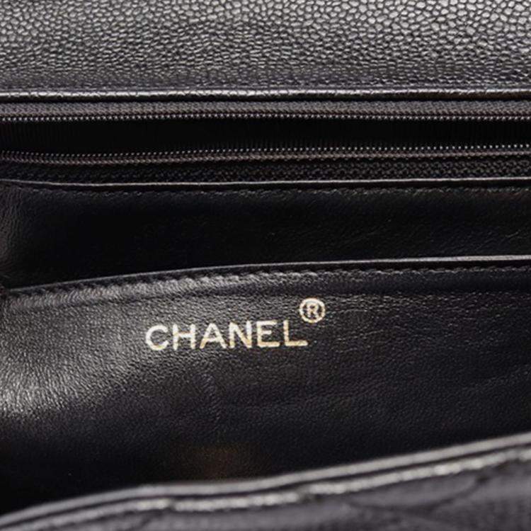Pre Owned Chanel Black CC Quilted Caviar Kelly Top Handle Bag