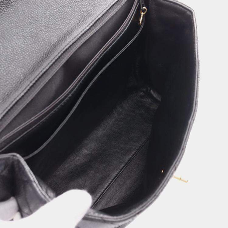 Pre Owned Chanel Black CC Quilted Caviar Kelly Top Handle Bag