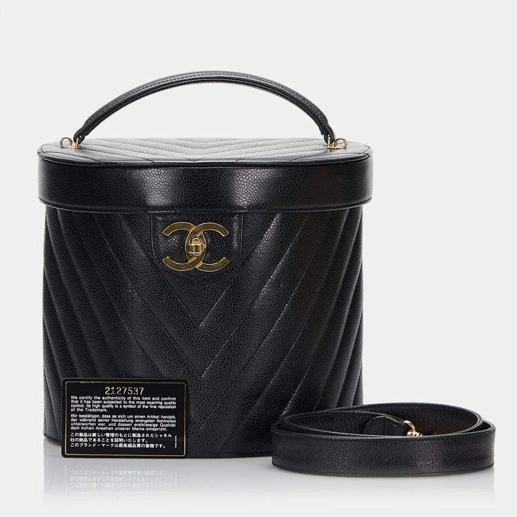 Pre Owned Chanel Black CC Caviar Leather Vanity Bag