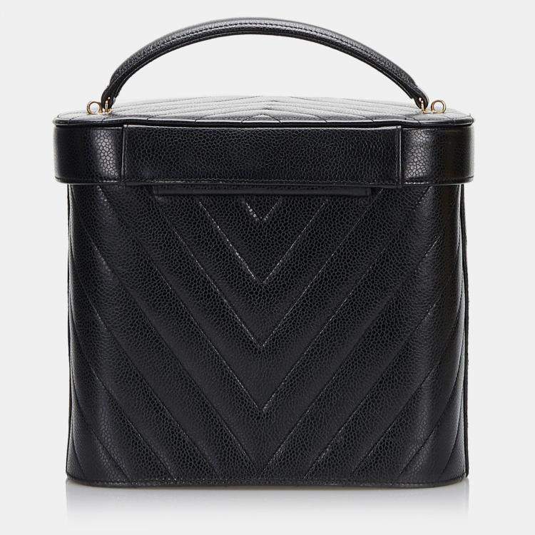Pre Owned Chanel Black CC Caviar Leather Vanity Bag
