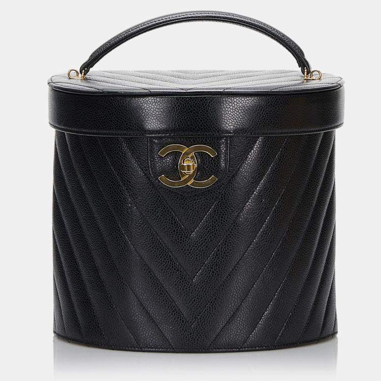 Pre Owned Chanel Black CC Caviar Leather Vanity Bag
