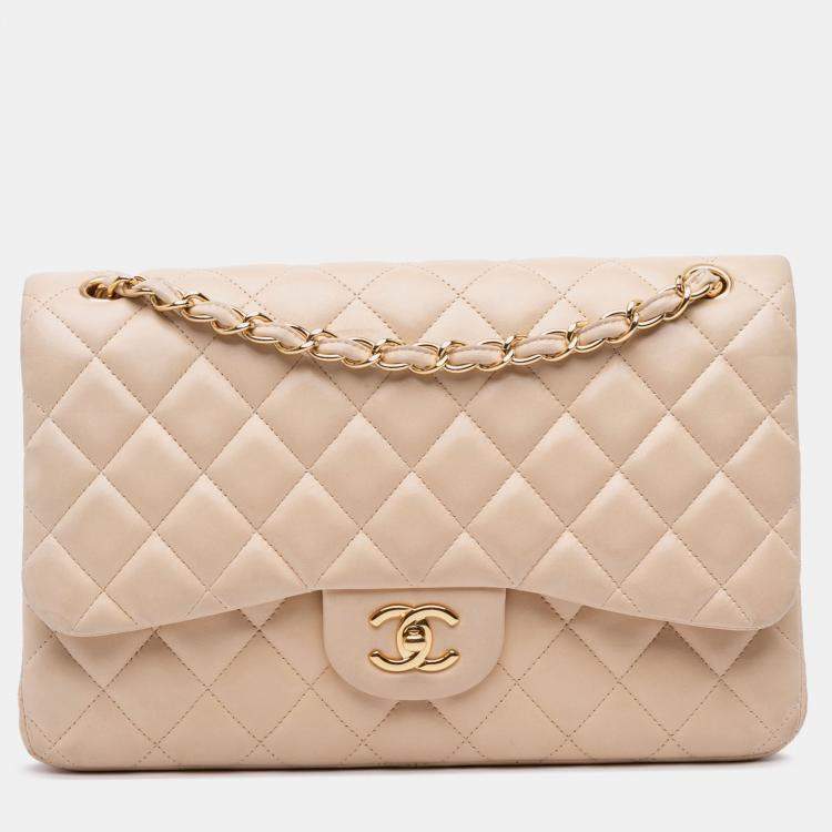 Pre Owned Chanel Brown Jumbo Classic Lambskin Double Flap