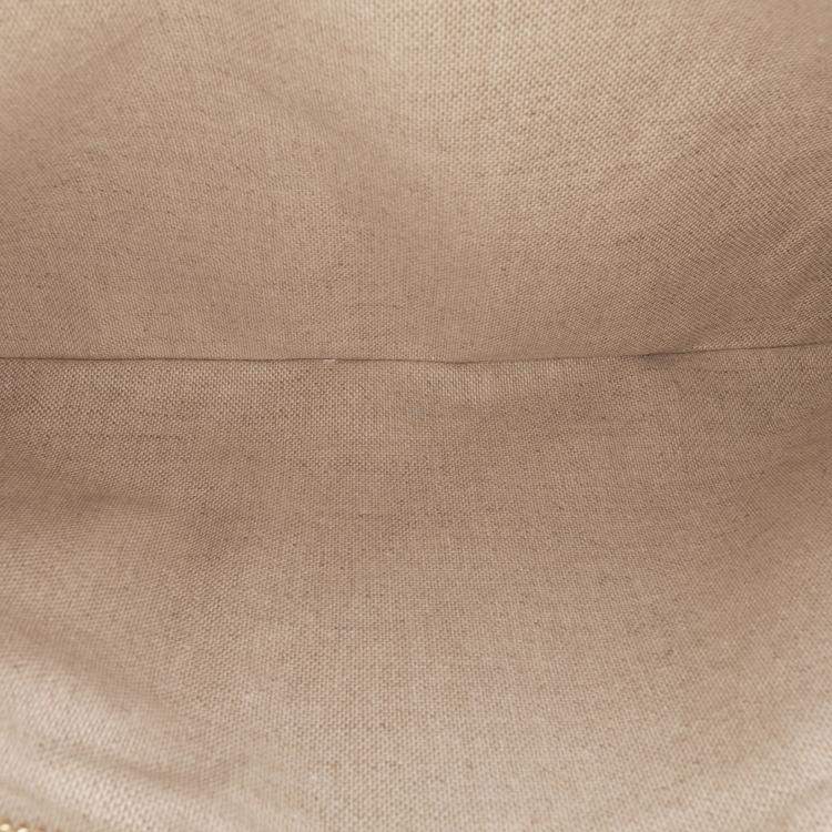Pre Owned Chanel Cream XL Printed Canvas and Striped Lambskin Foldover Clutch