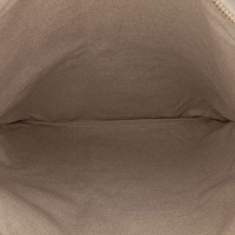 Pre Owned Chanel Cream XL Printed Canvas and Striped Lambskin Foldover Clutch