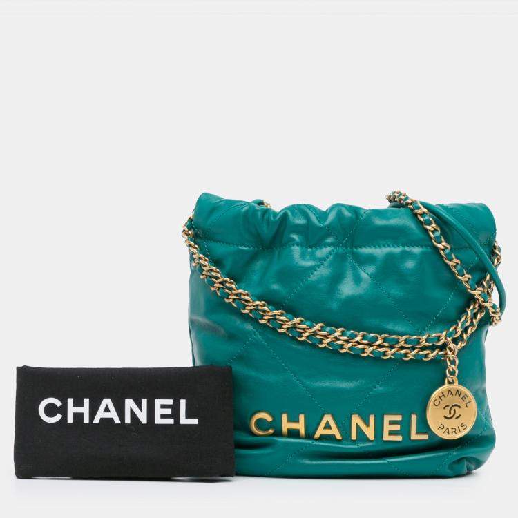 Pre Owned Chanel Green Mini Shiny Calfskin 22 Handbag