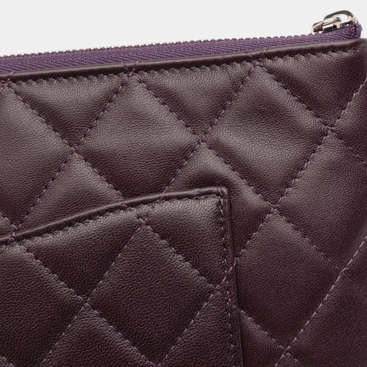 Pre Owned Chanel Purple CC Quilted Lambskin Double Zip Clutch