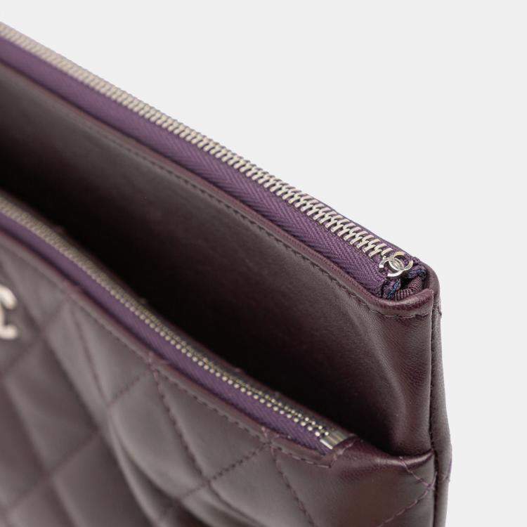 Pre Owned Chanel Purple CC Quilted Lambskin Double Zip Clutch