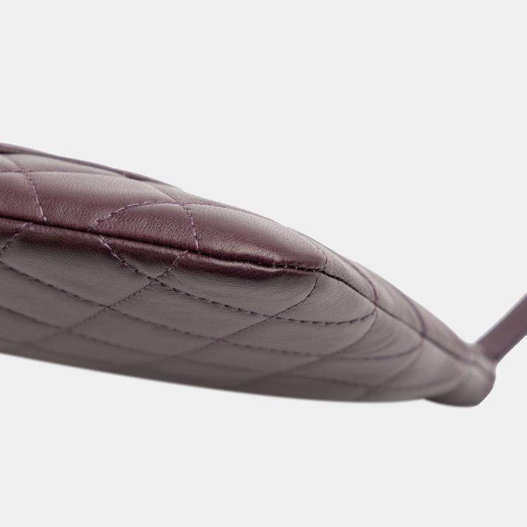 Pre Owned Chanel Purple CC Quilted Lambskin Double Zip Clutch