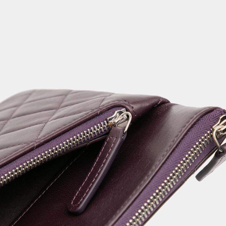 Pre Owned Chanel Purple CC Quilted Lambskin Double Zip Clutch