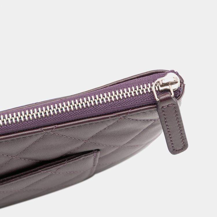 Pre Owned Chanel Purple CC Quilted Lambskin Double Zip Clutch
