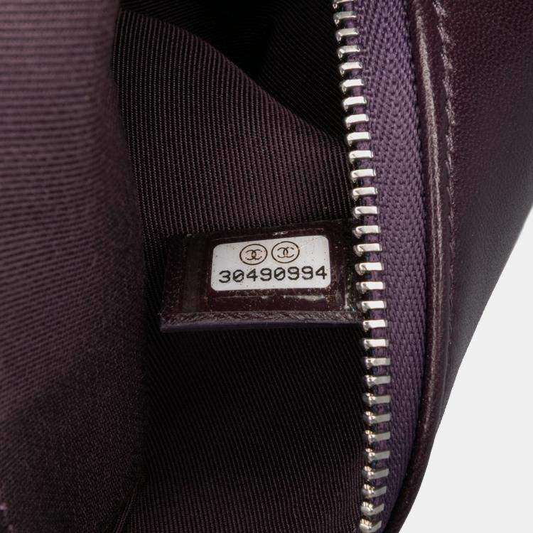 Pre Owned Chanel Purple CC Quilted Lambskin Double Zip Clutch