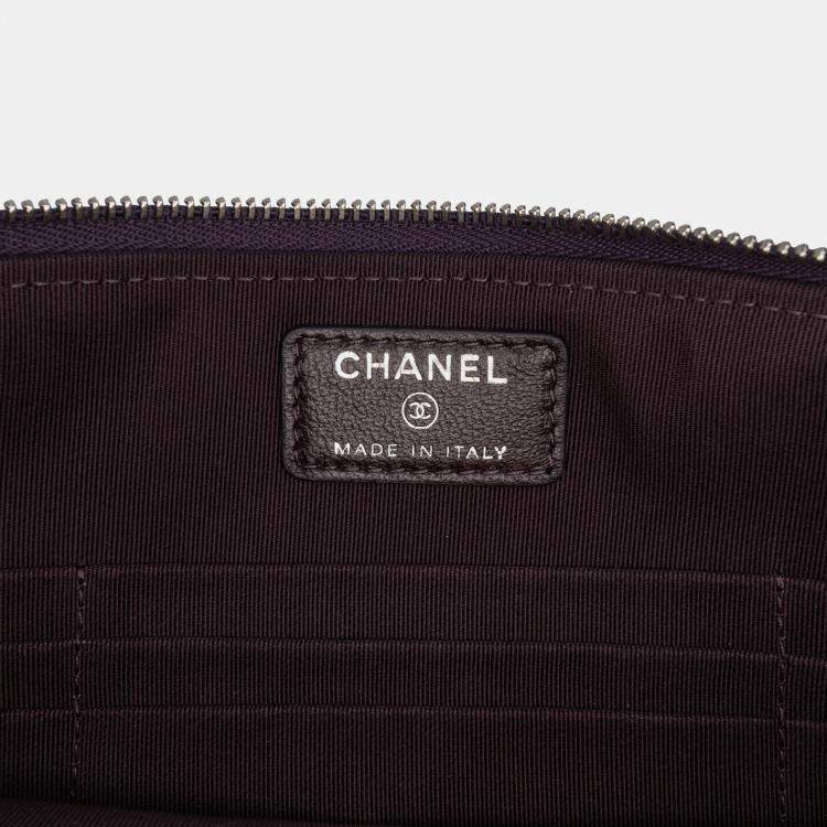 Pre Owned Chanel Purple CC Quilted Lambskin Double Zip Clutch