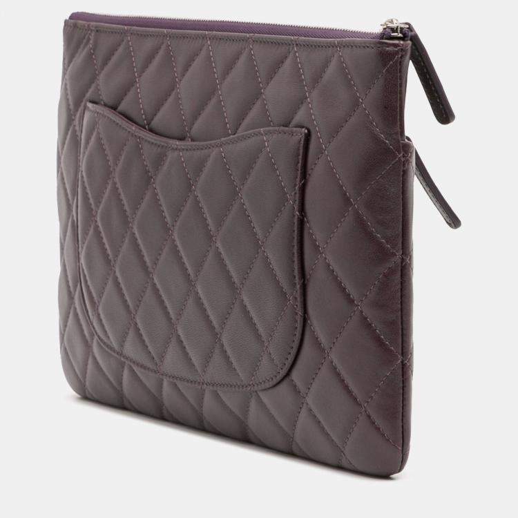 Pre Owned Chanel Purple CC Quilted Lambskin Double Zip Clutch