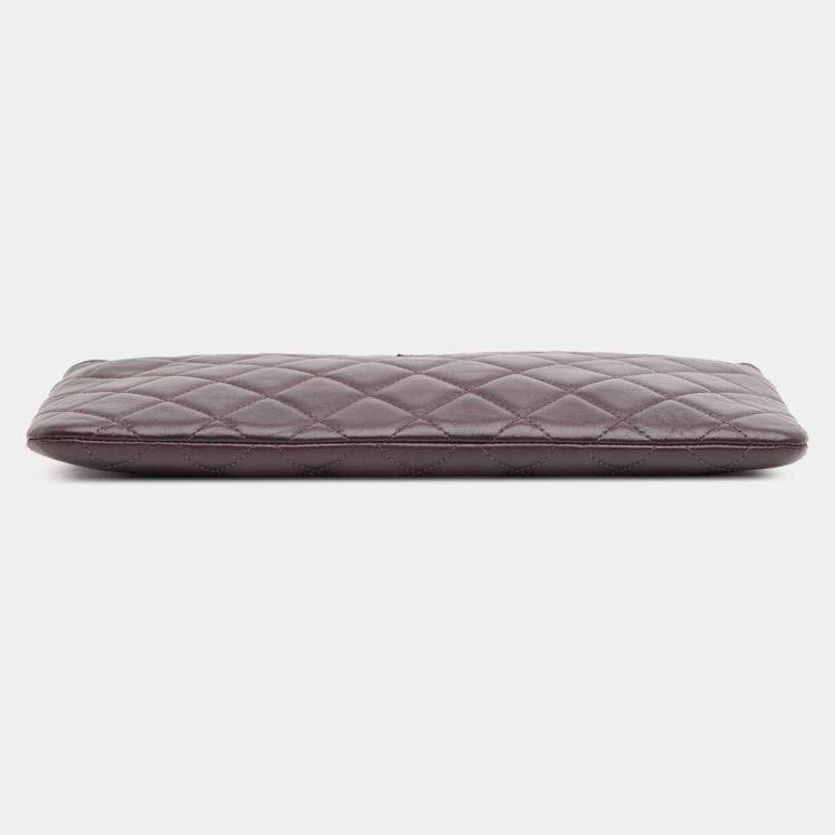Pre Owned Chanel Purple CC Quilted Lambskin Double Zip Clutch