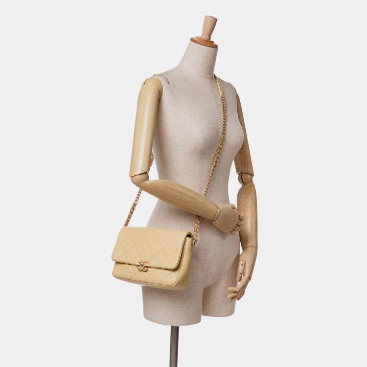 Pre Owned Chanel Yellow Small Quilted Caviar Chain Melody Flap