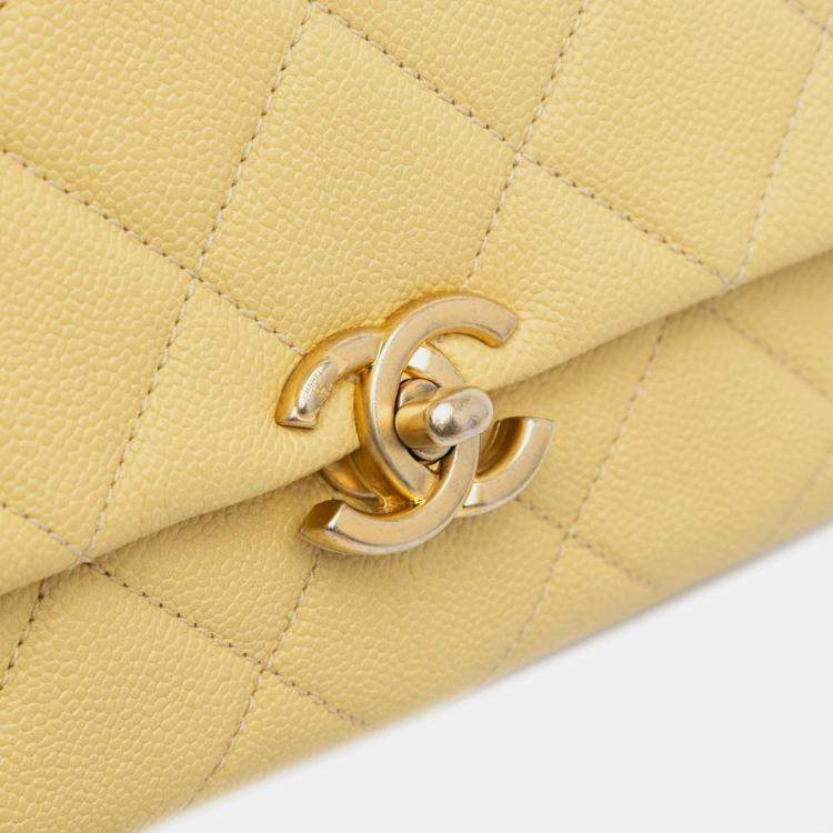 Pre Owned Chanel Yellow Small Quilted Caviar Chain Melody Flap
