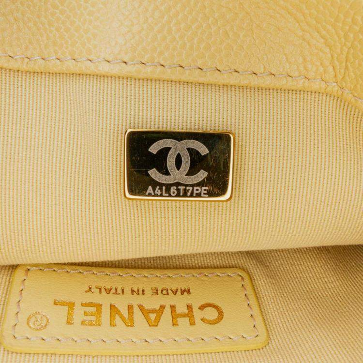 Pre Owned Chanel Yellow Small Quilted Caviar Chain Melody Flap