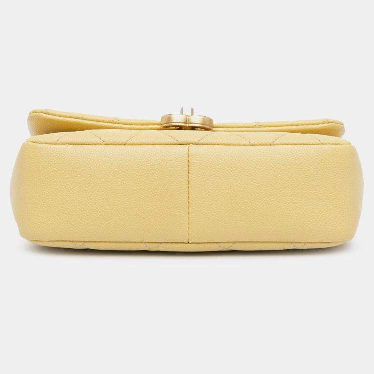 Pre Owned Chanel Yellow Small Quilted Caviar Chain Melody Flap