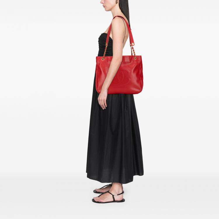 Pre Owned Chanel Red CC Caviar Chain Tote