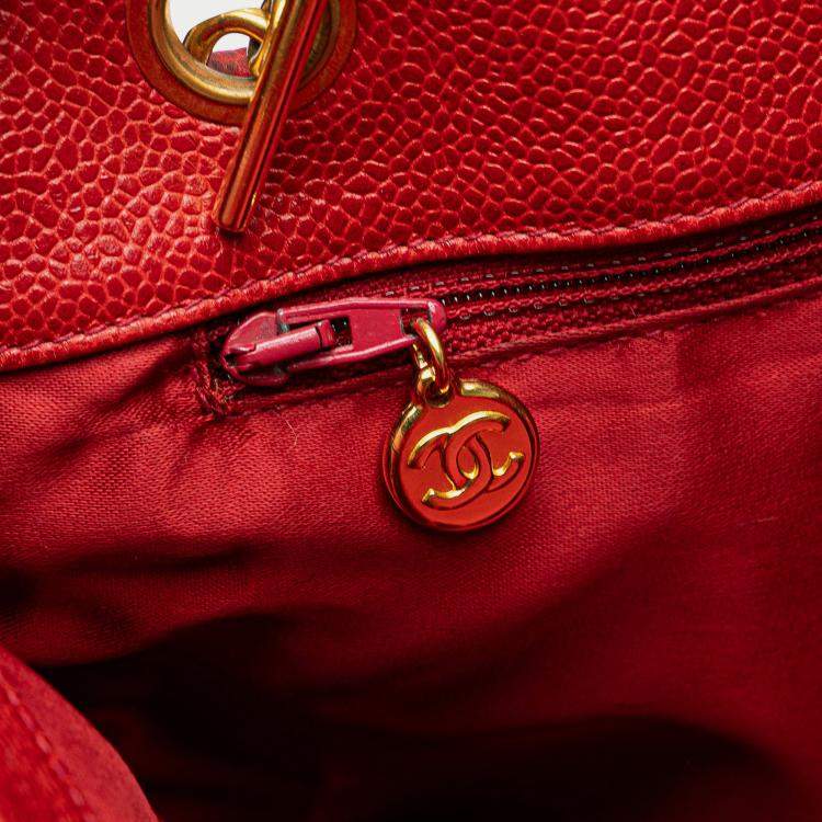 Pre Owned Chanel Red CC Caviar Chain Tote